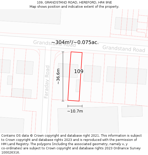 109, GRANDSTAND ROAD, HEREFORD, HR4 9NE: Plot and title map