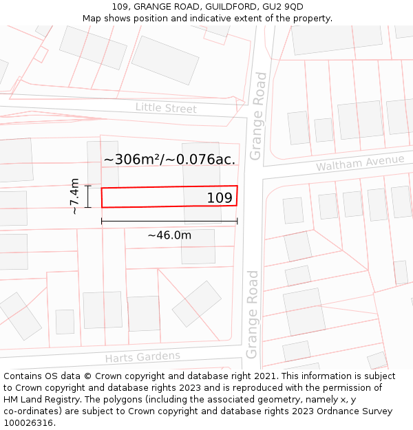 109, GRANGE ROAD, GUILDFORD, GU2 9QD: Plot and title map