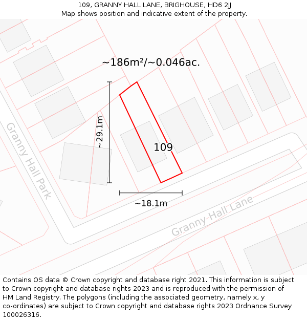 109, GRANNY HALL LANE, BRIGHOUSE, HD6 2JJ: Plot and title map