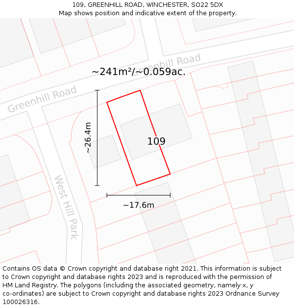 109, GREENHILL ROAD, WINCHESTER, SO22 5DX: Plot and title map
