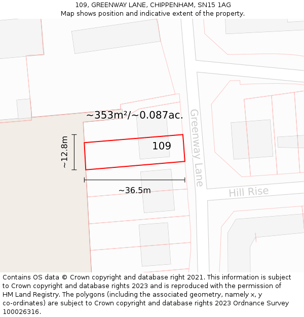 109, GREENWAY LANE, CHIPPENHAM, SN15 1AG: Plot and title map