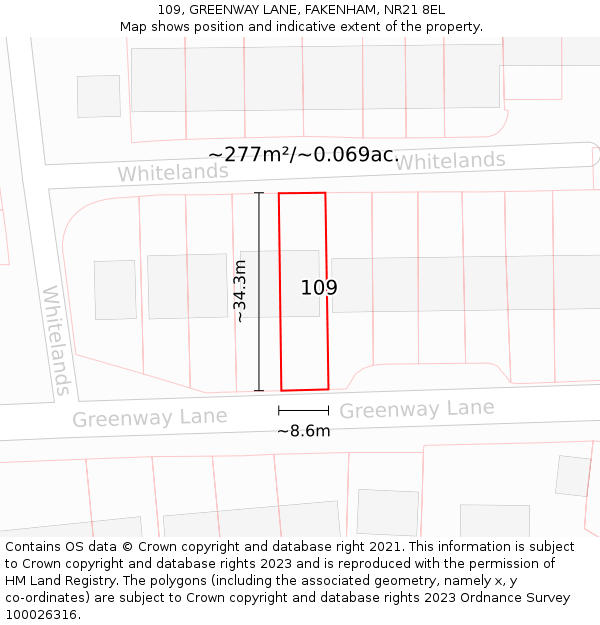 109, GREENWAY LANE, FAKENHAM, NR21 8EL: Plot and title map