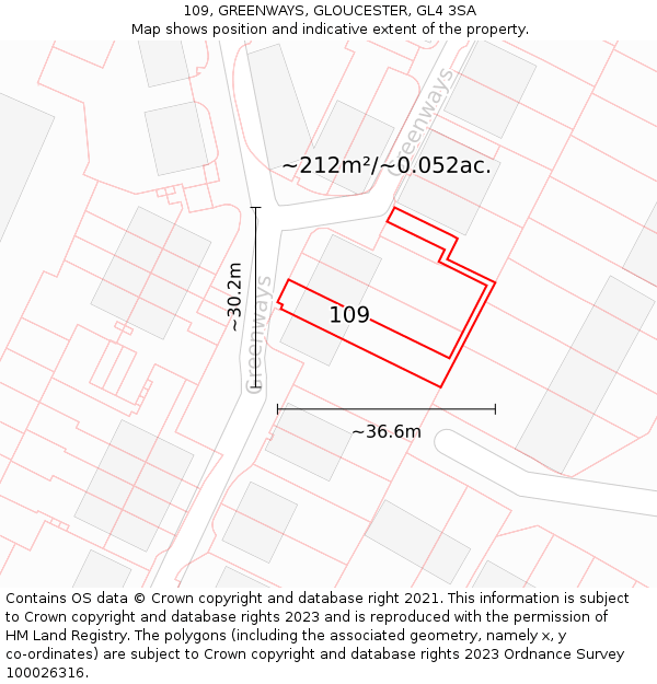 109, GREENWAYS, GLOUCESTER, GL4 3SA: Plot and title map