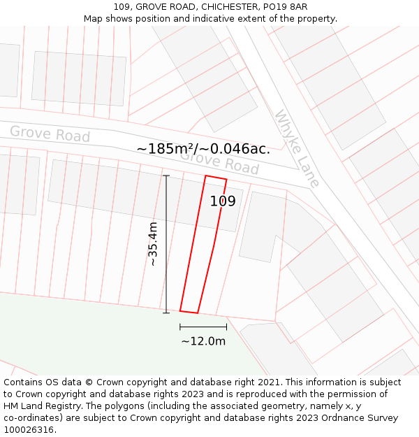 109, GROVE ROAD, CHICHESTER, PO19 8AR: Plot and title map