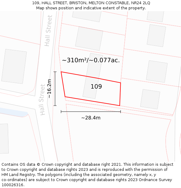 109, HALL STREET, BRISTON, MELTON CONSTABLE, NR24 2LQ: Plot and title map