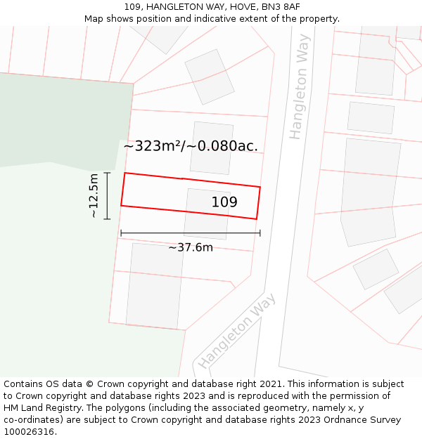 109, HANGLETON WAY, HOVE, BN3 8AF: Plot and title map