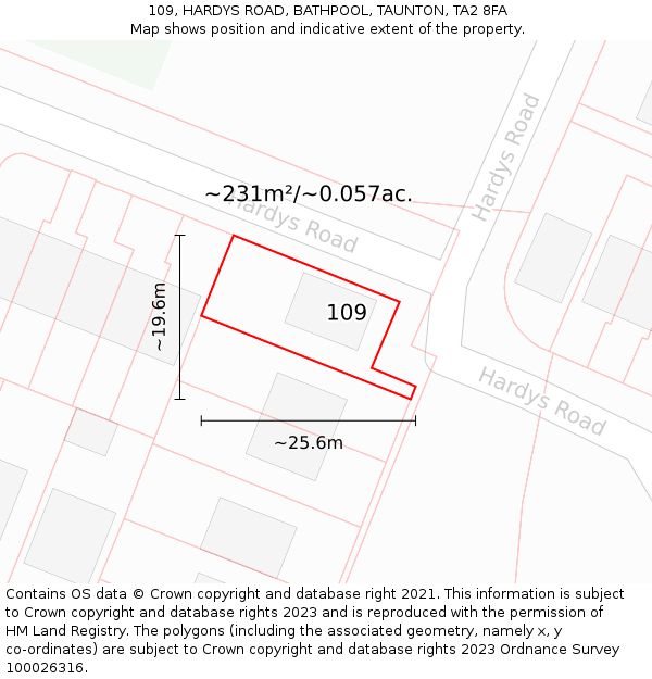 109, HARDYS ROAD, BATHPOOL, TAUNTON, TA2 8FA: Plot and title map