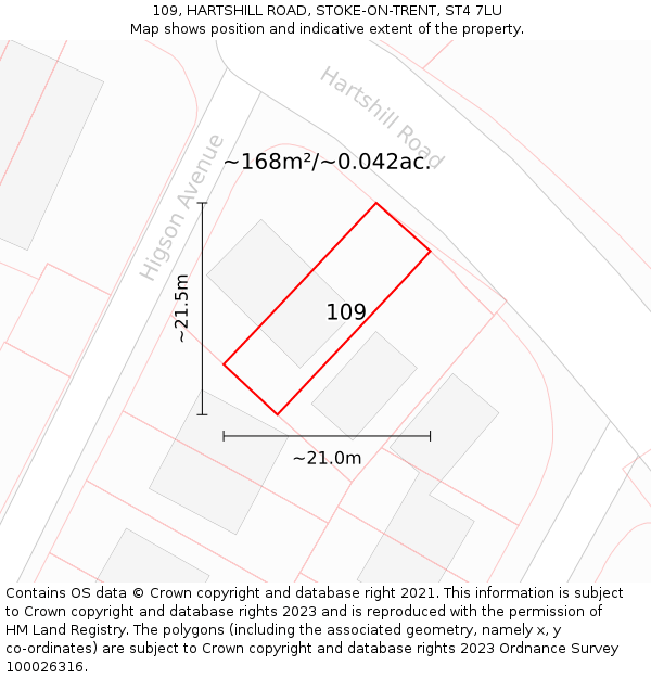 109, HARTSHILL ROAD, STOKE-ON-TRENT, ST4 7LU: Plot and title map