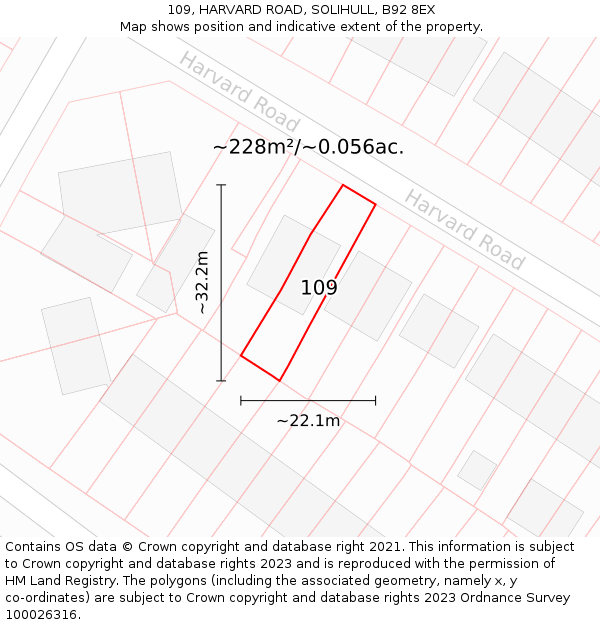 109, HARVARD ROAD, SOLIHULL, B92 8EX: Plot and title map