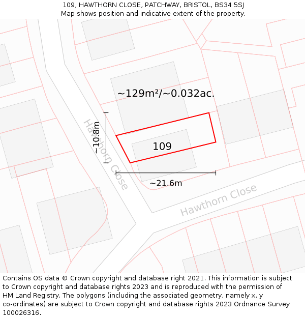 109, HAWTHORN CLOSE, PATCHWAY, BRISTOL, BS34 5SJ: Plot and title map
