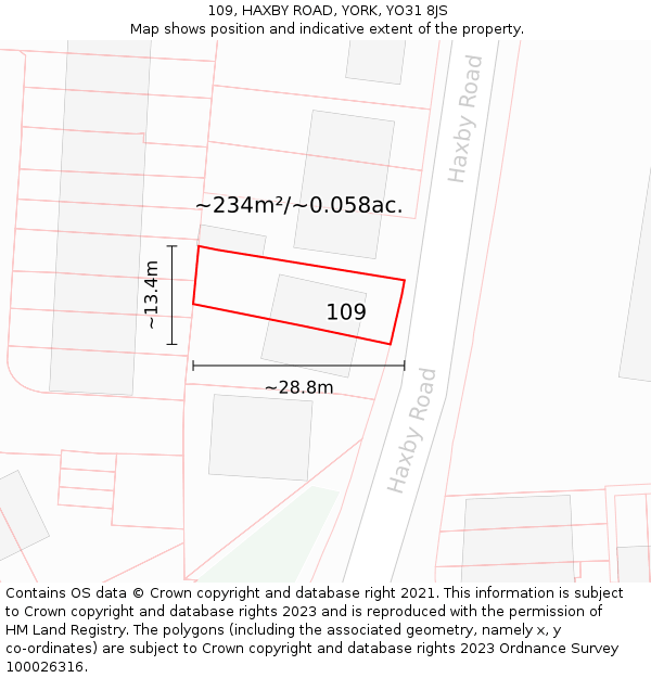109, HAXBY ROAD, YORK, YO31 8JS: Plot and title map