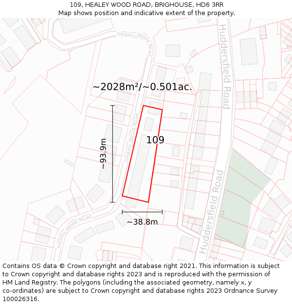 109, HEALEY WOOD ROAD, BRIGHOUSE, HD6 3RR: Plot and title map
