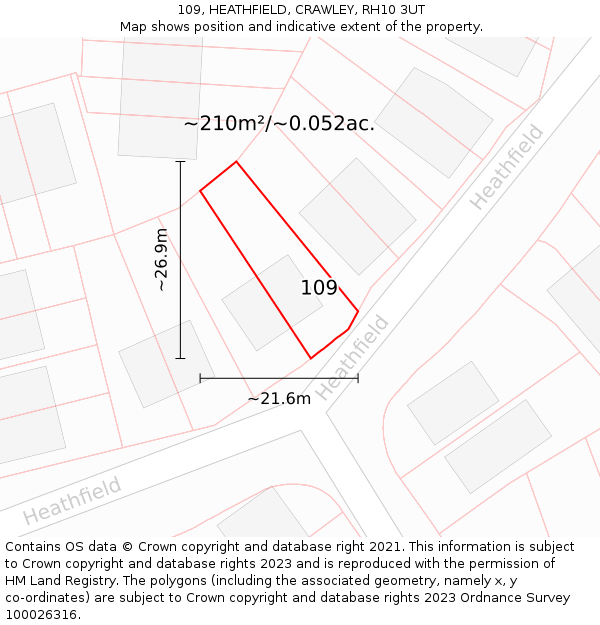 109, HEATHFIELD, CRAWLEY, RH10 3UT: Plot and title map