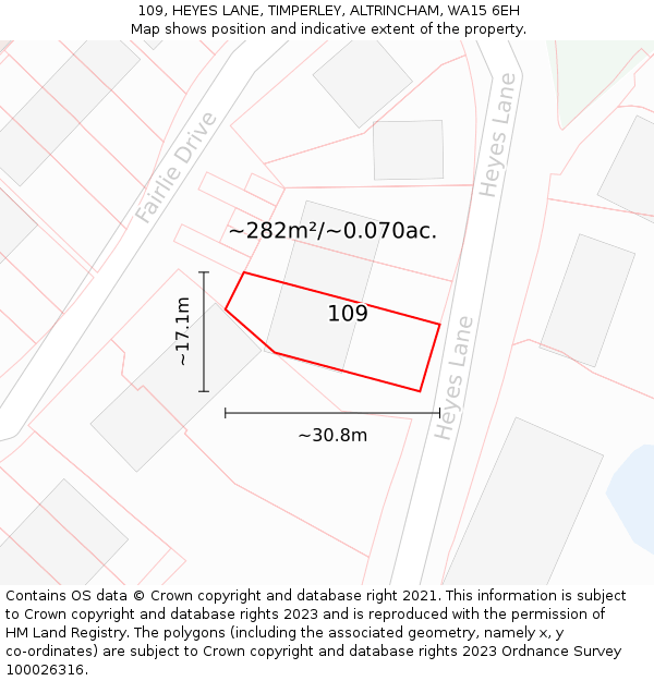 109, HEYES LANE, TIMPERLEY, ALTRINCHAM, WA15 6EH: Plot and title map