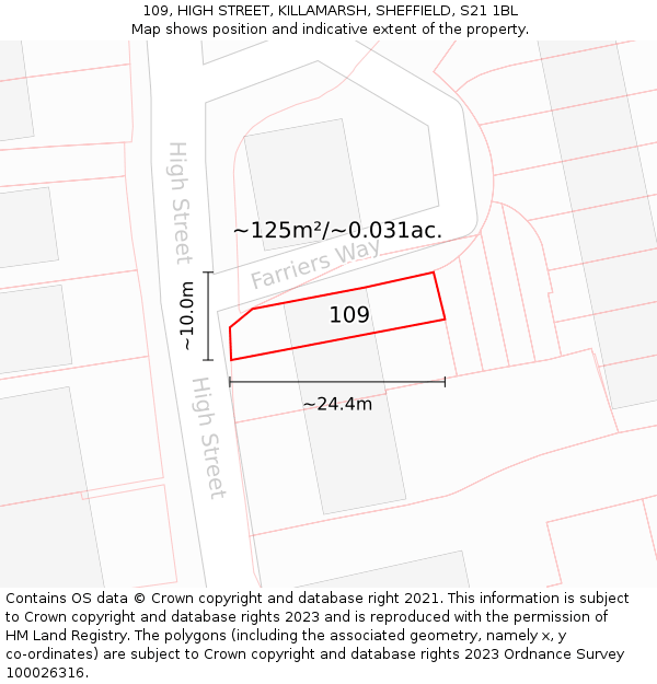 109, HIGH STREET, KILLAMARSH, SHEFFIELD, S21 1BL: Plot and title map