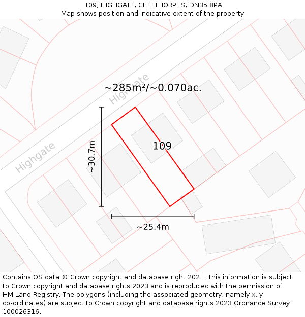 109, HIGHGATE, CLEETHORPES, DN35 8PA: Plot and title map