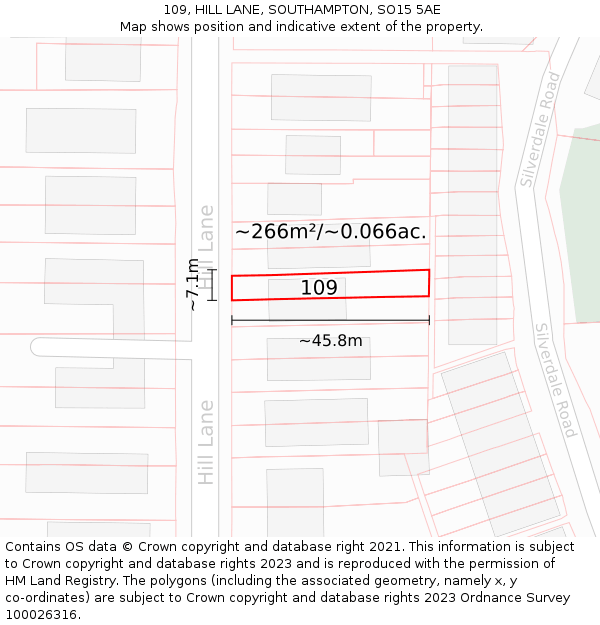 109, HILL LANE, SOUTHAMPTON, SO15 5AE: Plot and title map