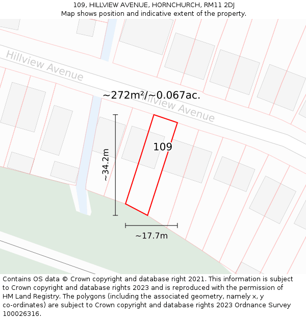 109, HILLVIEW AVENUE, HORNCHURCH, RM11 2DJ: Plot and title map