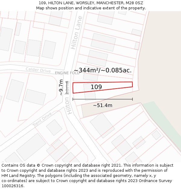 109, HILTON LANE, WORSLEY, MANCHESTER, M28 0SZ: Plot and title map