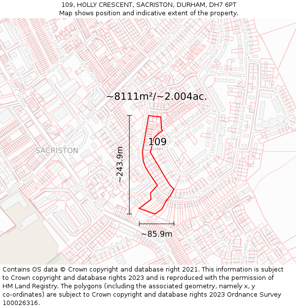 109, HOLLY CRESCENT, SACRISTON, DURHAM, DH7 6PT: Plot and title map