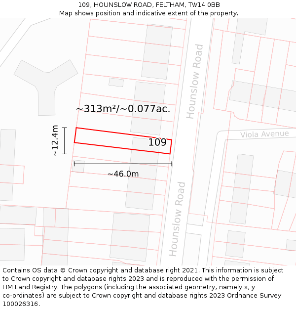 109, HOUNSLOW ROAD, FELTHAM, TW14 0BB: Plot and title map