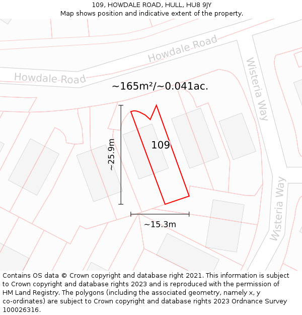 109, HOWDALE ROAD, HULL, HU8 9JY: Plot and title map