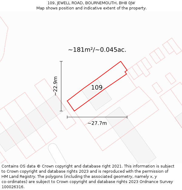 109, JEWELL ROAD, BOURNEMOUTH, BH8 0JW: Plot and title map