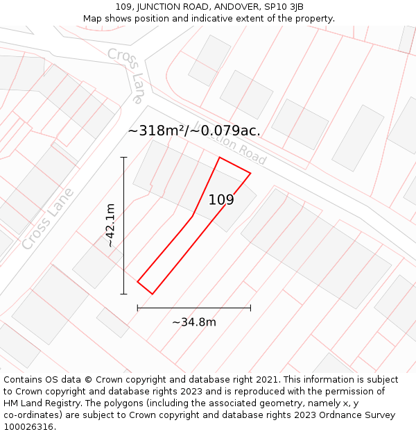 109, JUNCTION ROAD, ANDOVER, SP10 3JB: Plot and title map