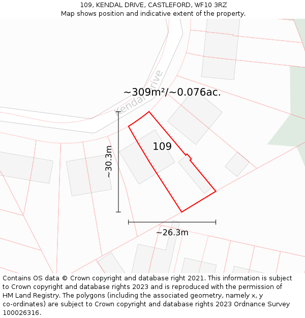 109, KENDAL DRIVE, CASTLEFORD, WF10 3RZ: Plot and title map