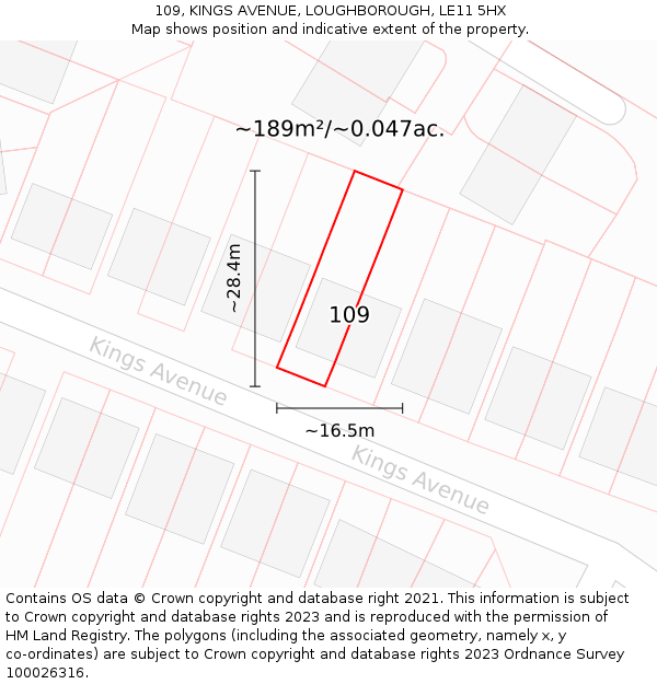 109, KINGS AVENUE, LOUGHBOROUGH, LE11 5HX: Plot and title map