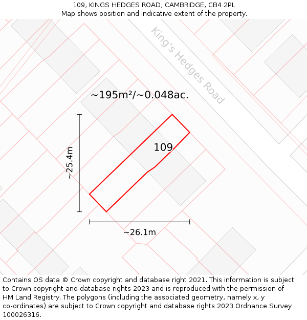 109, KINGS HEDGES ROAD, CAMBRIDGE, CB4 2PL: Plot and title map