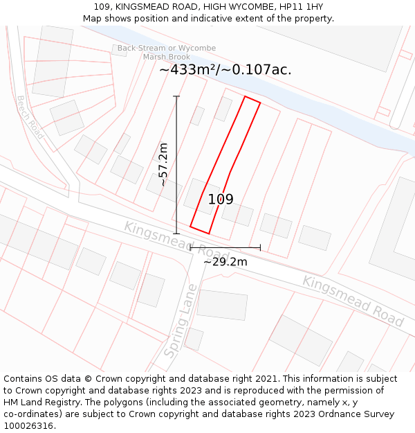 109, KINGSMEAD ROAD, HIGH WYCOMBE, HP11 1HY: Plot and title map