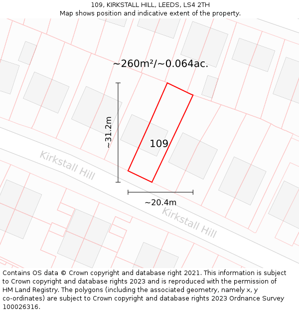 109, KIRKSTALL HILL, LEEDS, LS4 2TH: Plot and title map