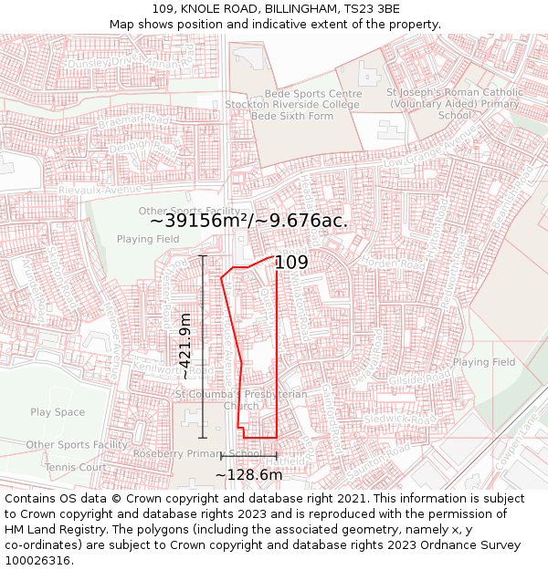 109, KNOLE ROAD, BILLINGHAM, TS23 3BE: Plot and title map