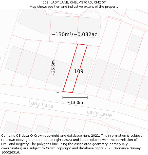 109, LADY LANE, CHELMSFORD, CM2 0TJ: Plot and title map