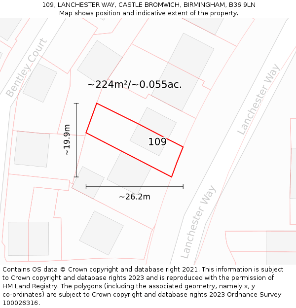 109, LANCHESTER WAY, CASTLE BROMWICH, BIRMINGHAM, B36 9LN: Plot and title map