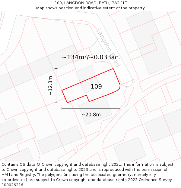 109, LANGDON ROAD, BATH, BA2 1LT: Plot and title map