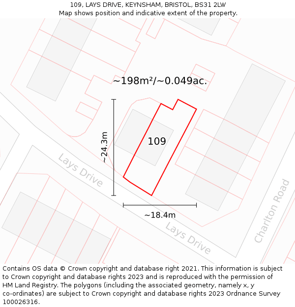 109, LAYS DRIVE, KEYNSHAM, BRISTOL, BS31 2LW: Plot and title map
