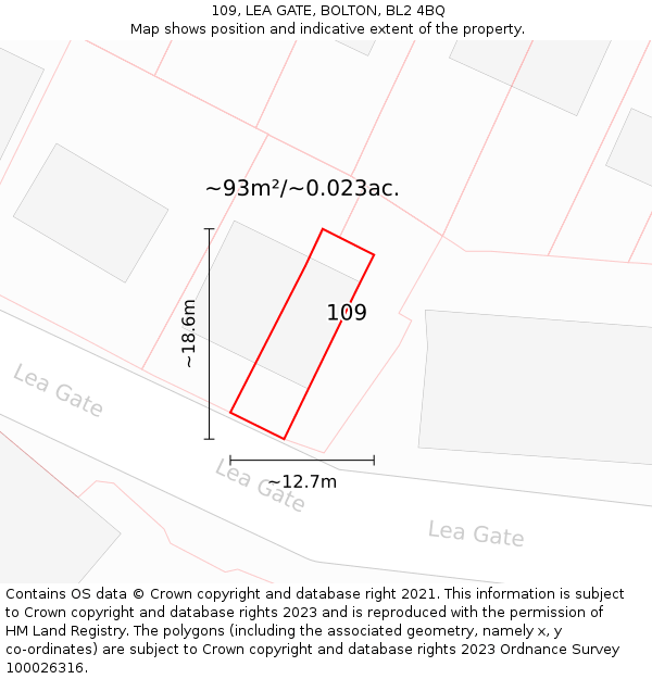 109, LEA GATE, BOLTON, BL2 4BQ: Plot and title map