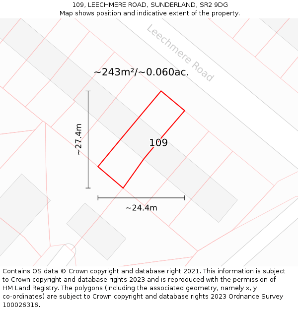 109, LEECHMERE ROAD, SUNDERLAND, SR2 9DG: Plot and title map