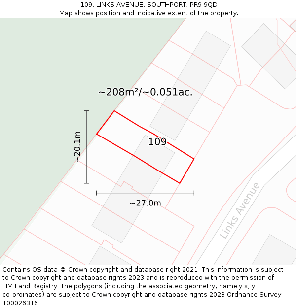 109, LINKS AVENUE, SOUTHPORT, PR9 9QD: Plot and title map