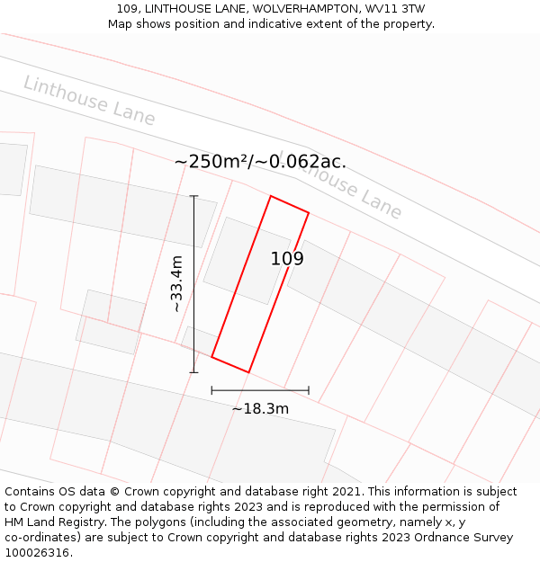 109, LINTHOUSE LANE, WOLVERHAMPTON, WV11 3TW: Plot and title map