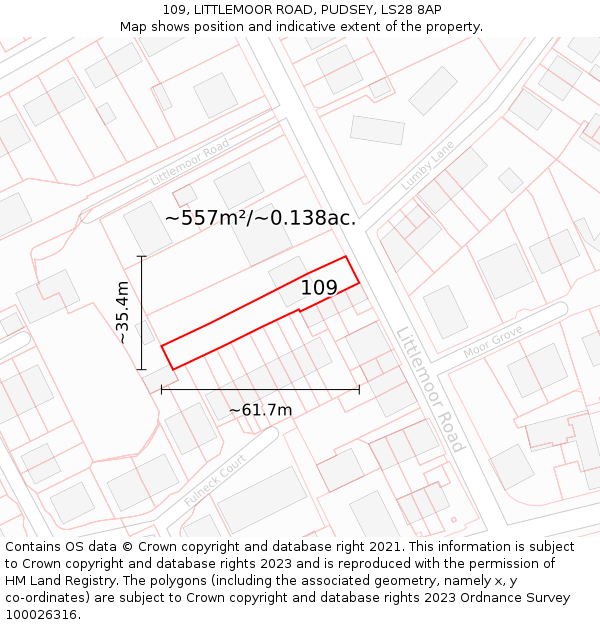 109, LITTLEMOOR ROAD, PUDSEY, LS28 8AP: Plot and title map