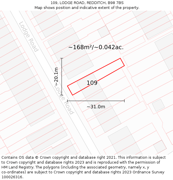 109, LODGE ROAD, REDDITCH, B98 7BS: Plot and title map
