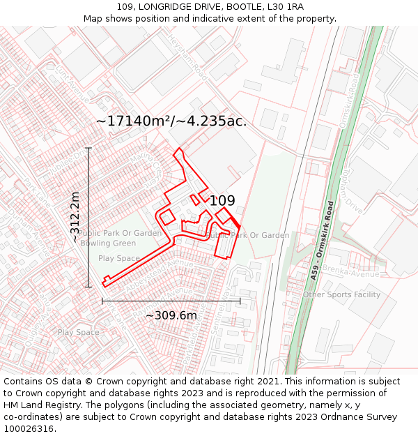 109, LONGRIDGE DRIVE, BOOTLE, L30 1RA: Plot and title map