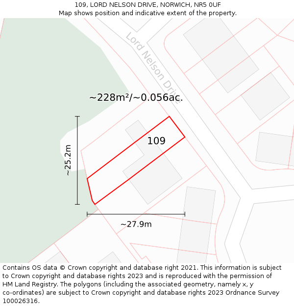109, LORD NELSON DRIVE, NORWICH, NR5 0UF: Plot and title map