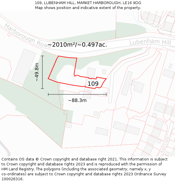 109, LUBENHAM HILL, MARKET HARBOROUGH, LE16 9DG: Plot and title map