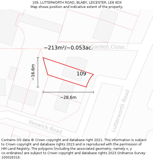 109, LUTTERWORTH ROAD, BLABY, LEICESTER, LE8 4DX: Plot and title map