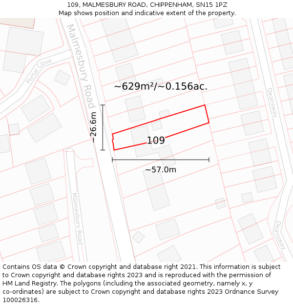 109, MALMESBURY ROAD, CHIPPENHAM, SN15 1PZ: Plot and title map