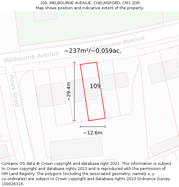 109, MELBOURNE AVENUE, CHELMSFORD, CM1 2DR: Plot and title map